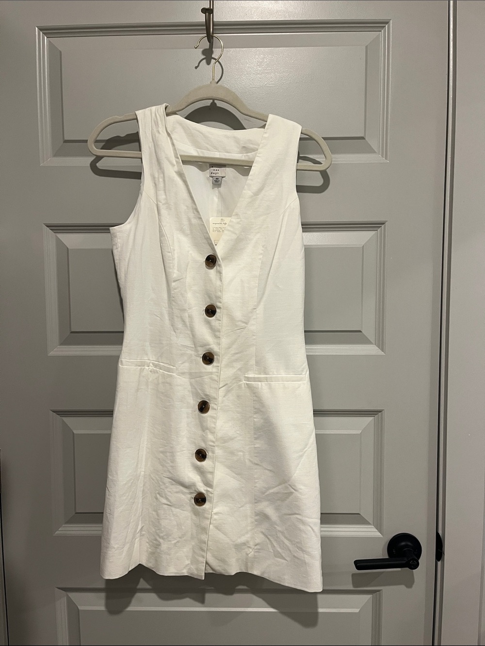 White Button-Front Sleeveless Dress